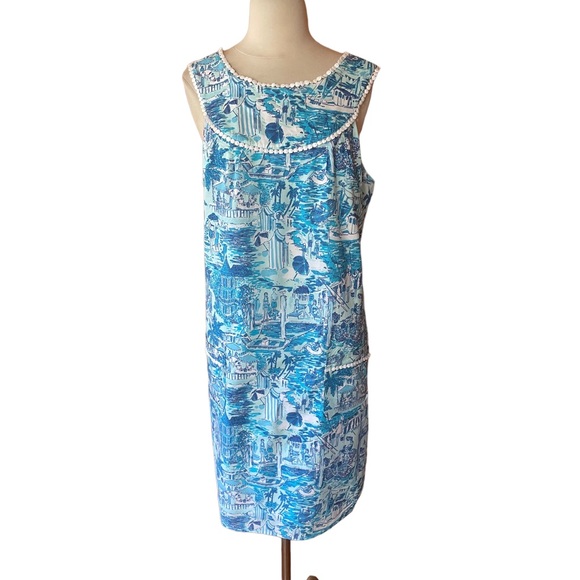 Lilly Pulitzer Dresses & Skirts - Lilly Pulitzer Blue Summer Scene Pattern Sleeveless, 2 Front Patch Pocket Dress